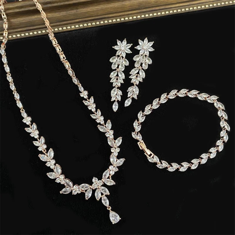 Luxury Cubic Zirconia Necklace Earrings Rings Set