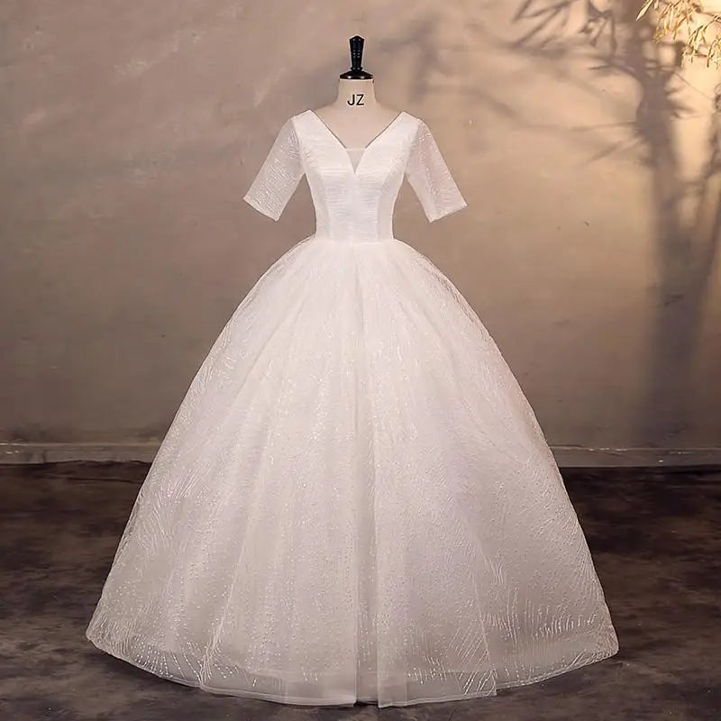 Luxury Sequins Wedding Dress Classic Boat Neck Bridal Gown