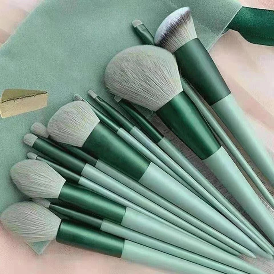 13/8PCS Makeup Brushes Pro Green Brush Set