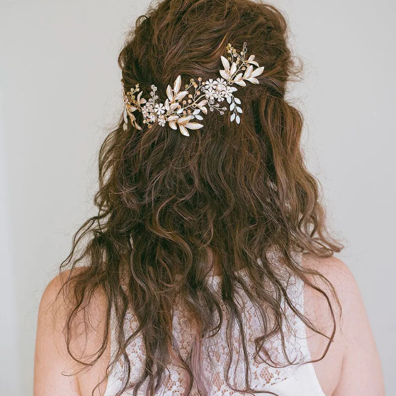 Champagne Crystal Beads Flower Bride Headbands