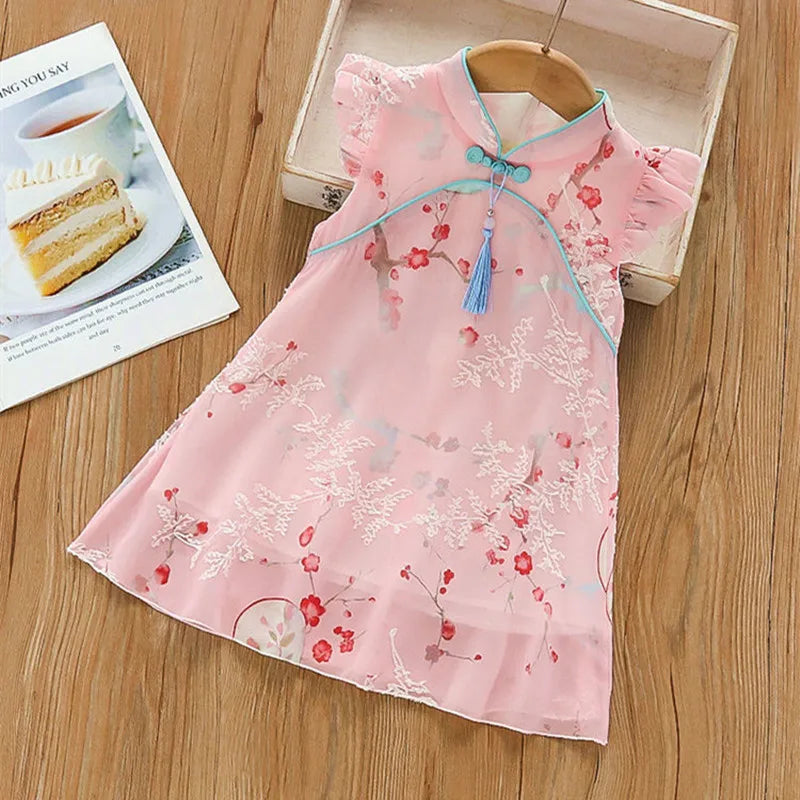 Kids Girls Dress Summer Chinese Style Hanfu Cheongsam