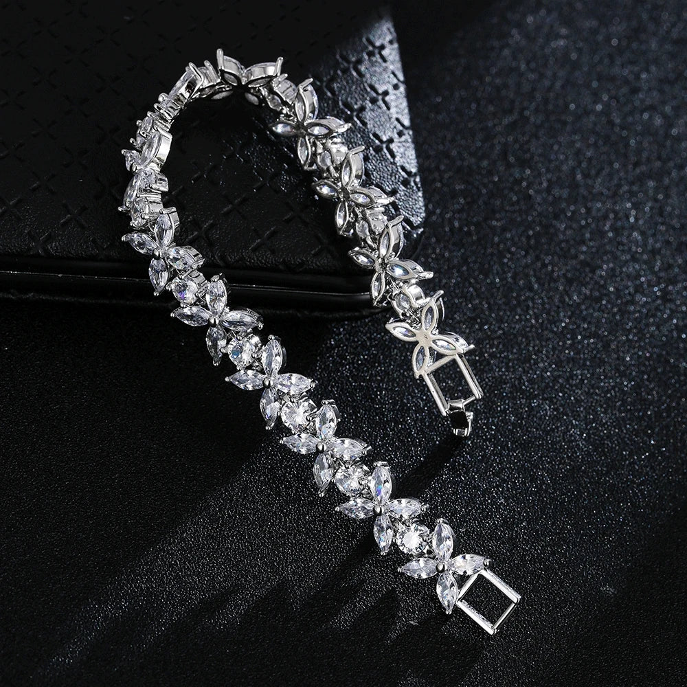 White Marquise Cut Chain & Link Bracelet