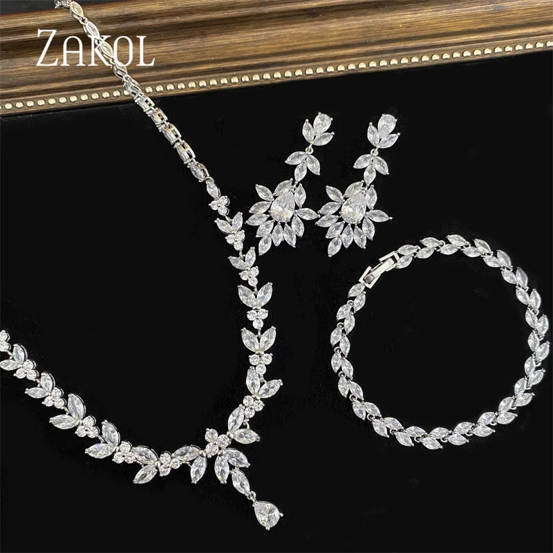 Luxury Cubic Zirconia Necklace Earrings Rings Set