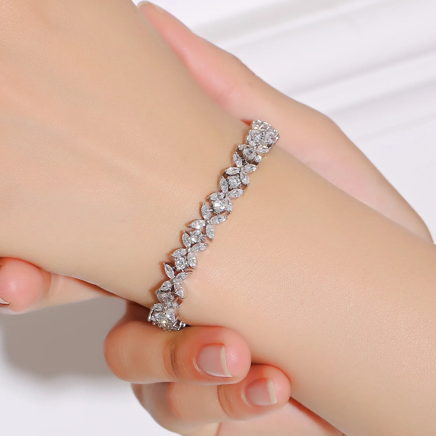 White Marquise Cut Chain & Link Bracelet