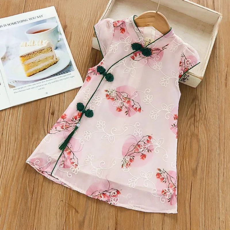 Kids Girls Dress Summer Chinese Style Hanfu Cheongsam