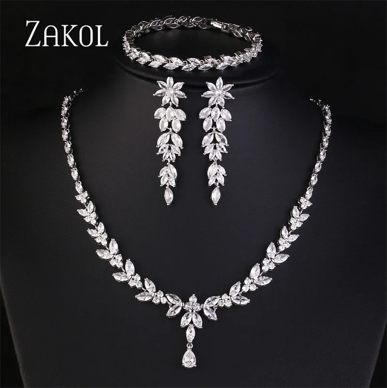 Luxury Cubic Zirconia Necklace Earrings Rings Set