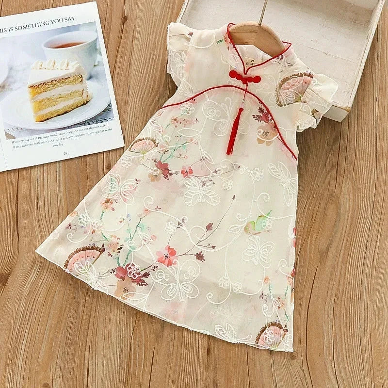 Kids Girls Dress Summer Chinese Style Hanfu Cheongsam