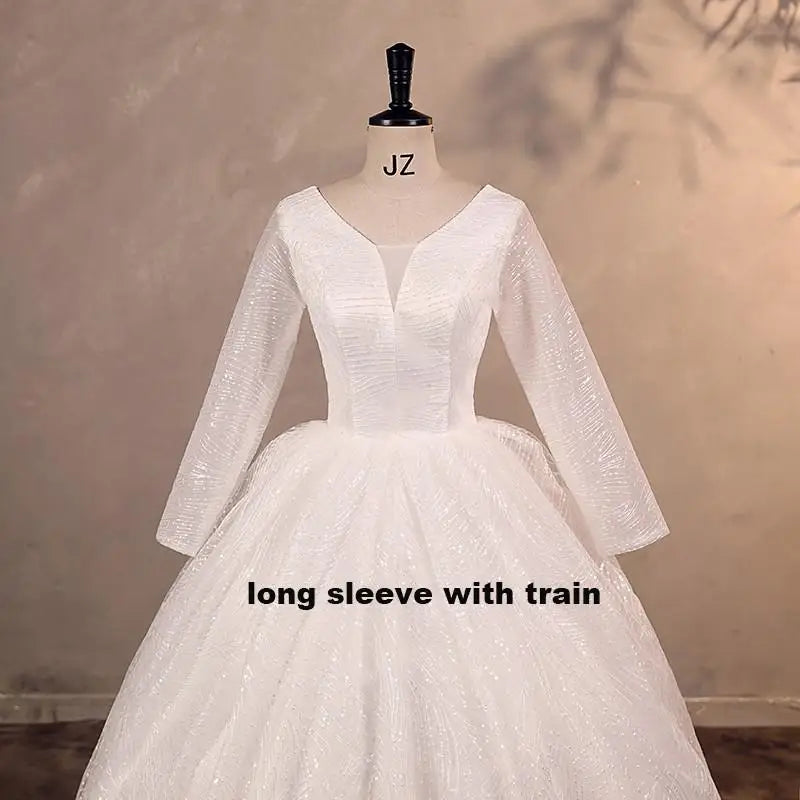 Luxury Sequins Wedding Dress Classic Boat Neck Bridal Gown