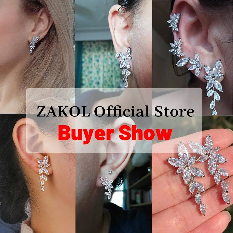 Fashion Leaf Zircon Wedding Earrings