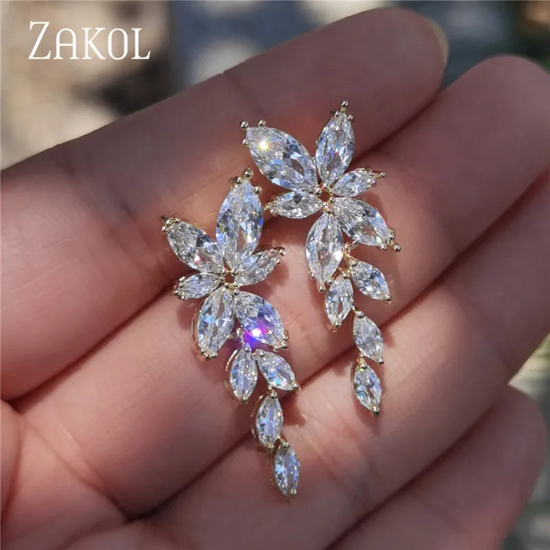 Fashion Leaf Zircon Wedding Earrings