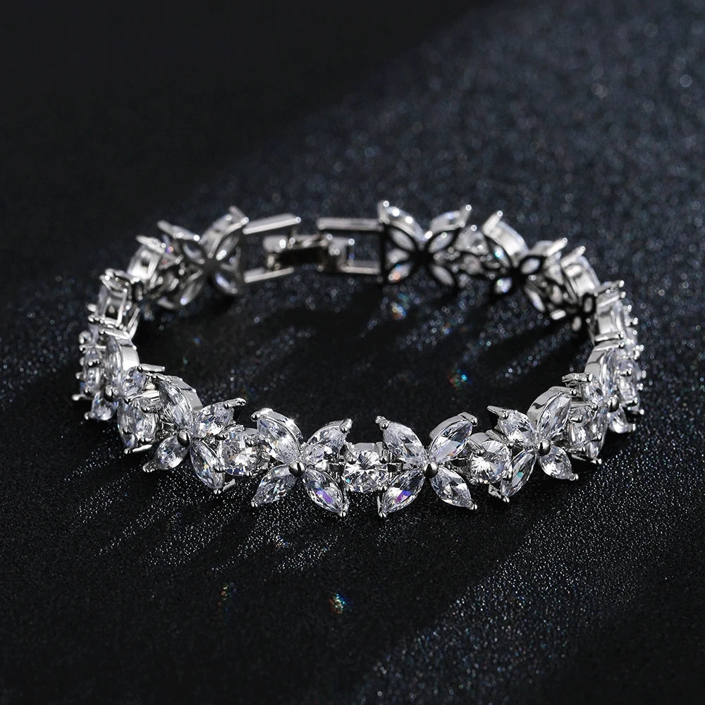 White Marquise Cut Chain & Link Bracelet