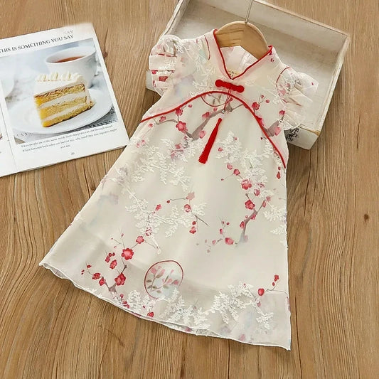 Kids Girls Dress Summer Chinese Style Hanfu Cheongsam