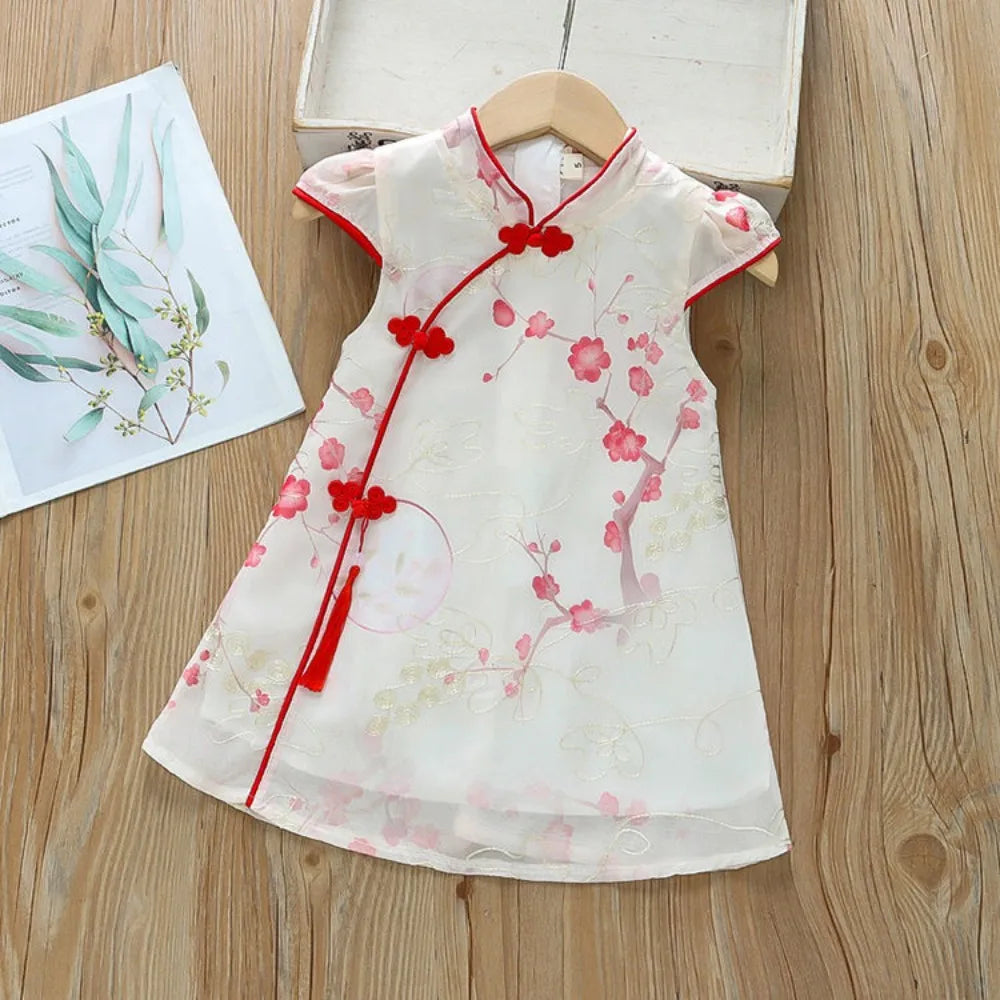 Kids Girls Dress Summer Chinese Style Hanfu Cheongsam