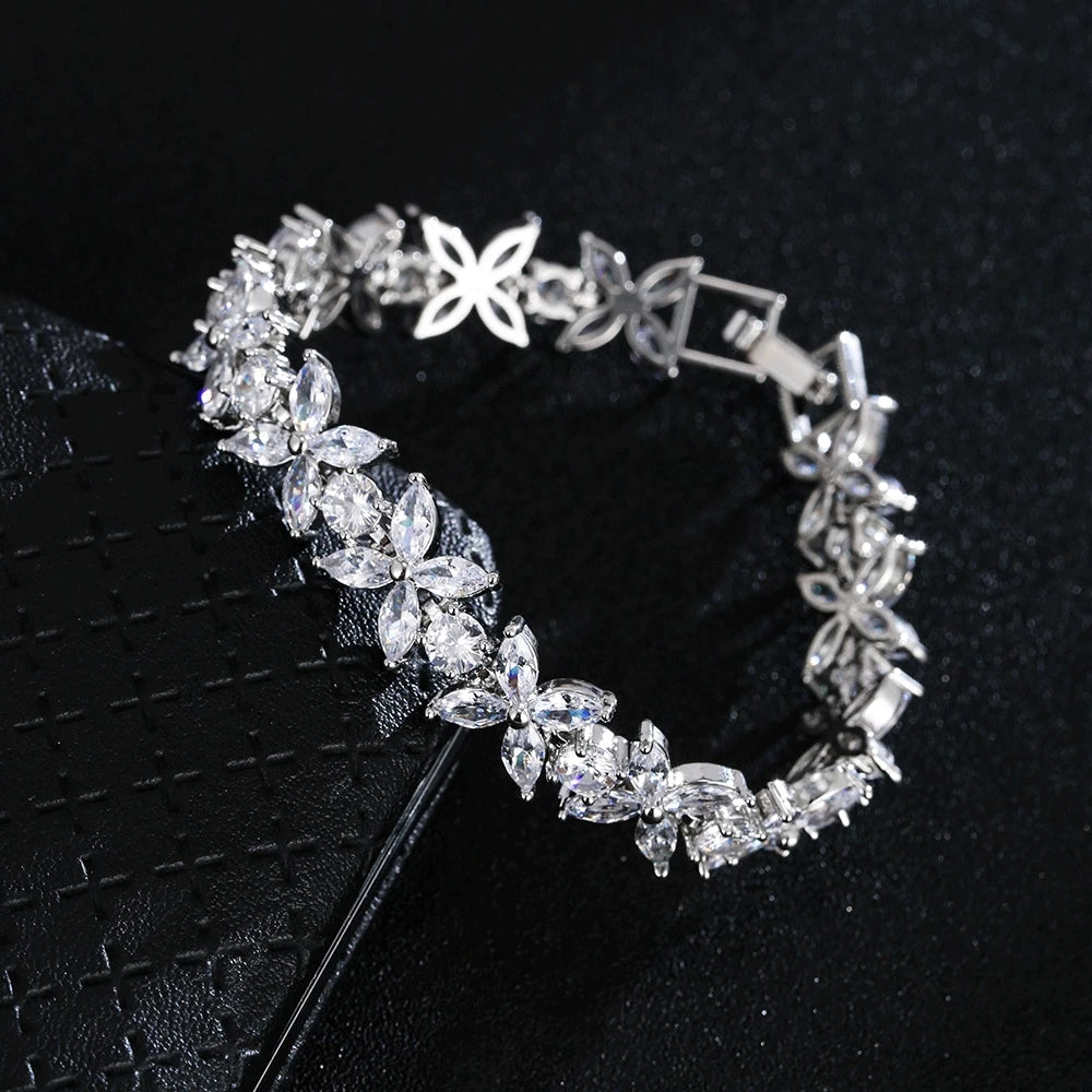 White Marquise Cut Chain & Link Bracelet