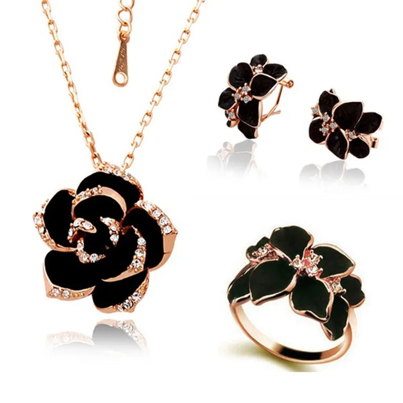 Fashion Rose Flower Enamel Jewelry Set