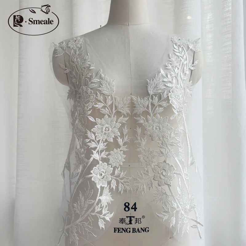 Pure White French Lace Beads 3D Wedding Dress Patch