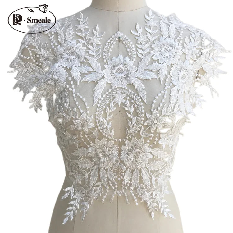 Pure White French Lace Beads 3D Wedding Dress Patch