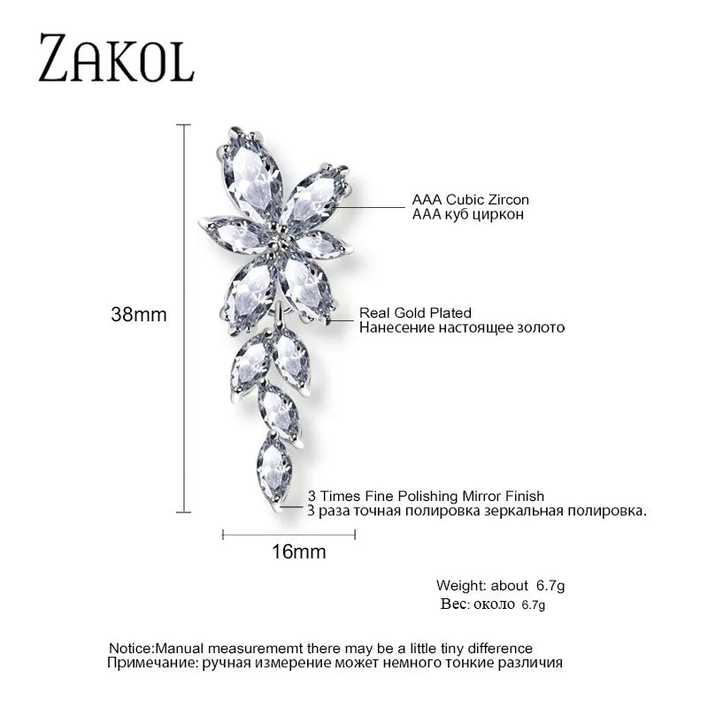 Fashion Leaf Zircon Wedding Earrings