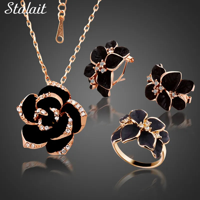 Fashion Rose Flower Enamel Jewelry Set