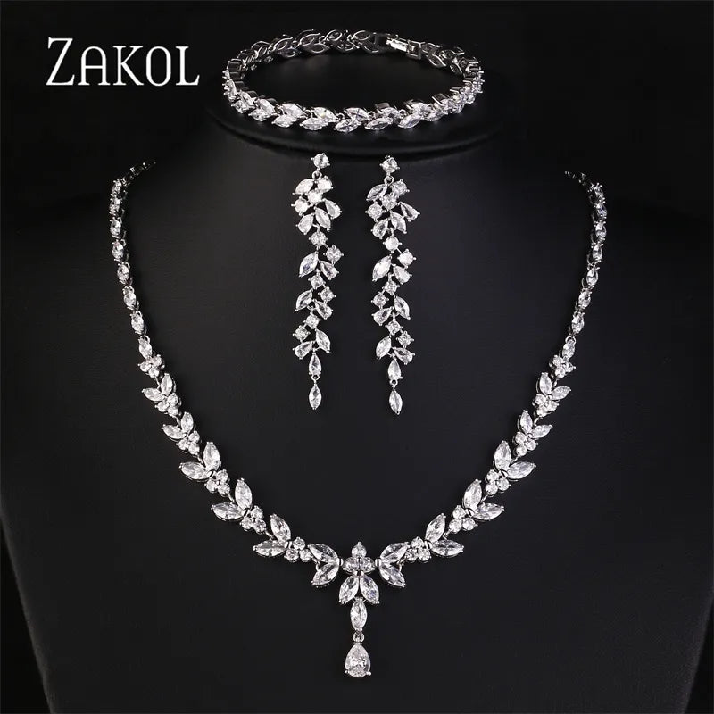 Luxury Cubic Zirconia Necklace Earrings Rings Set