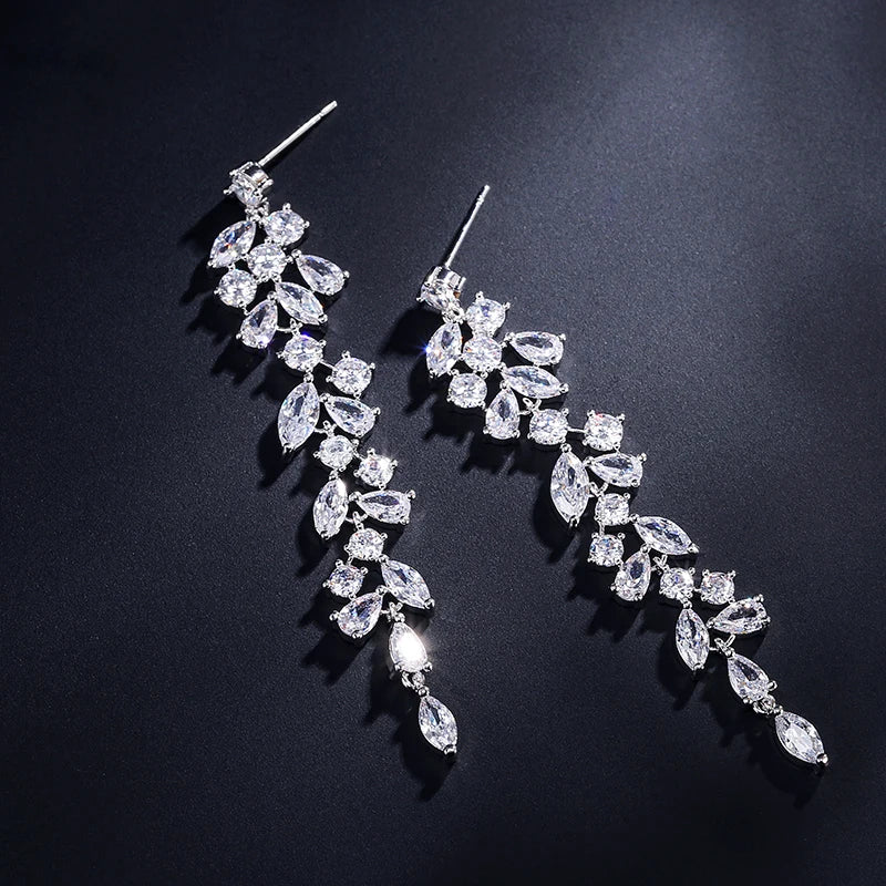 Cubic Zirconia Leaf Dangle Earrings